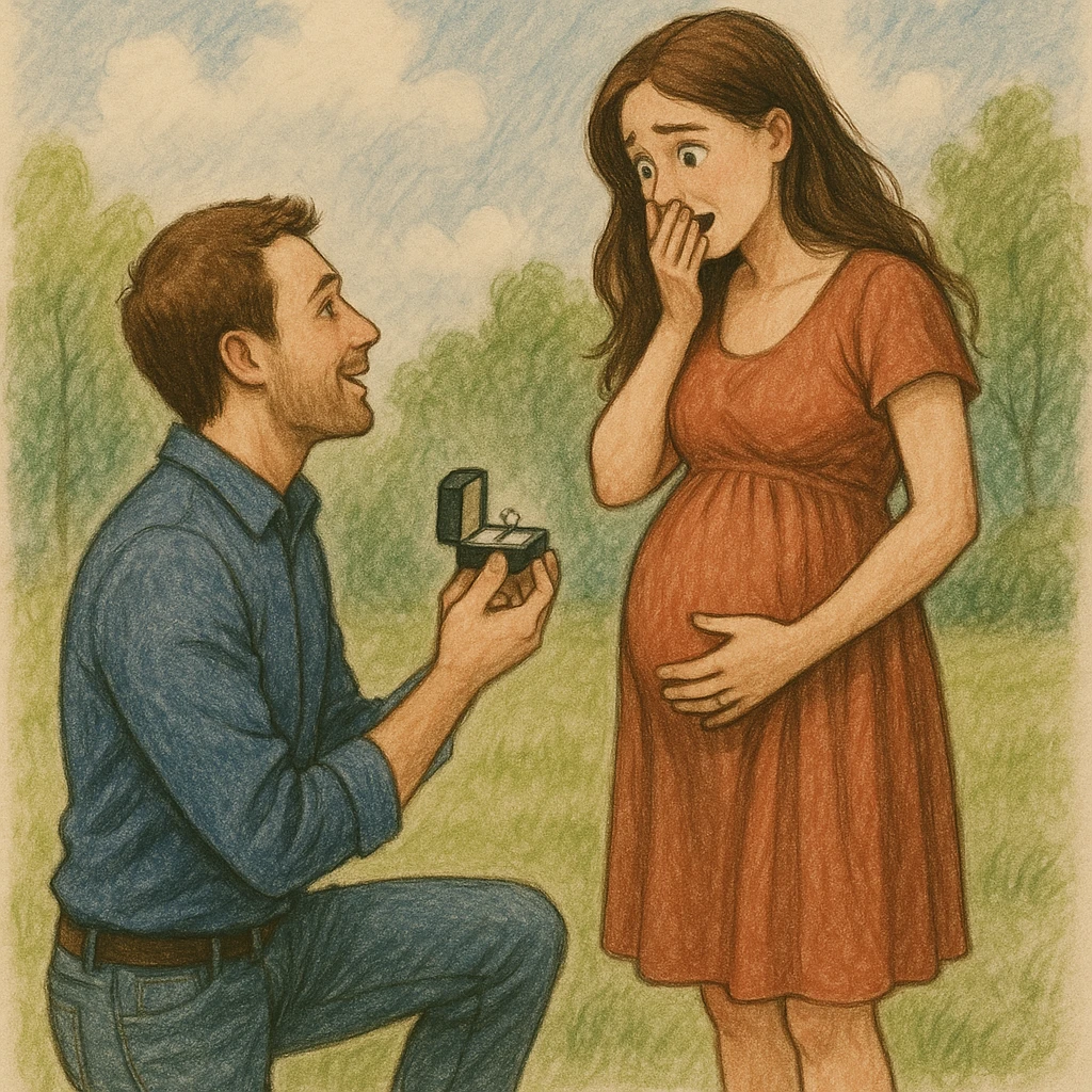 man proposing to his girlfriend and finding out she is pregnant emoji