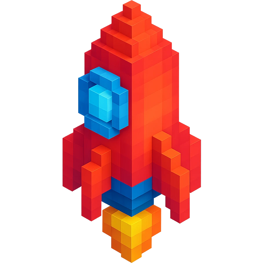 voxel style rocket ship, isometric view emoji