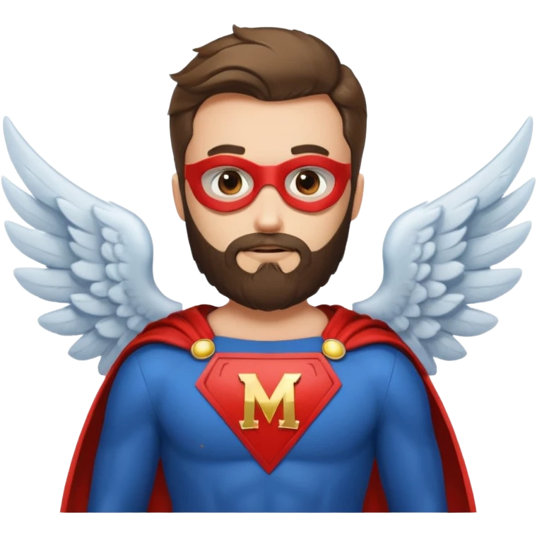набор стандартных смайликов бородатый мужчина в костюме супер героя с буквой М  на груди ангел  emoji