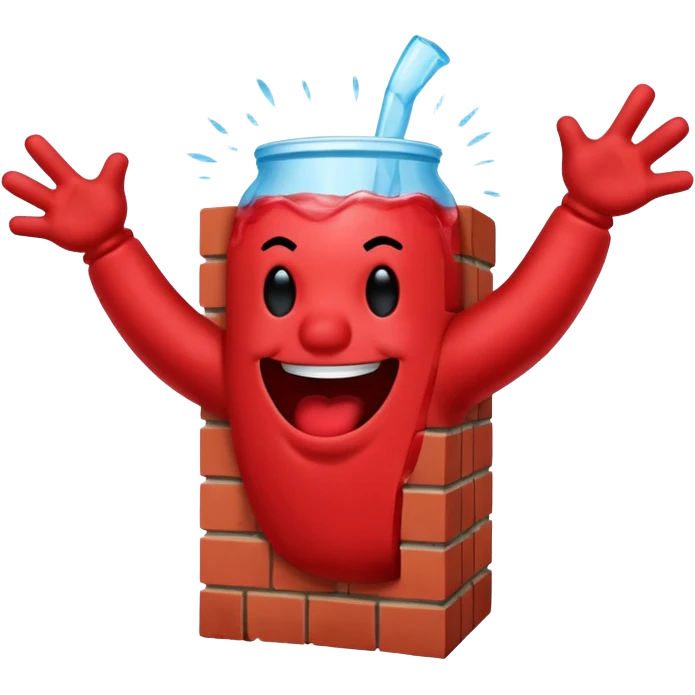 Kool Aid Man breaking through a wall, excited expression, shouting Oh Yeah! emoji