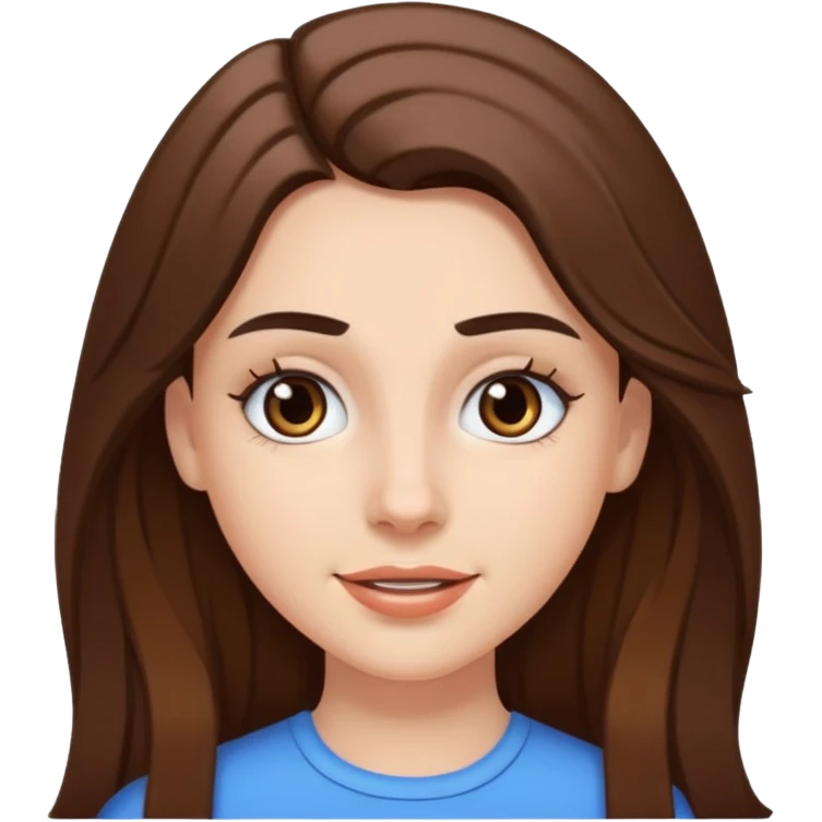 A pretty white girl with long brown hair dark eyebrows and braces emoji