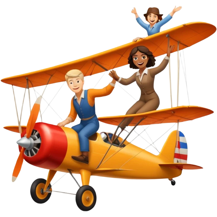 White man and brown woman wingwalking on separate planes emoji