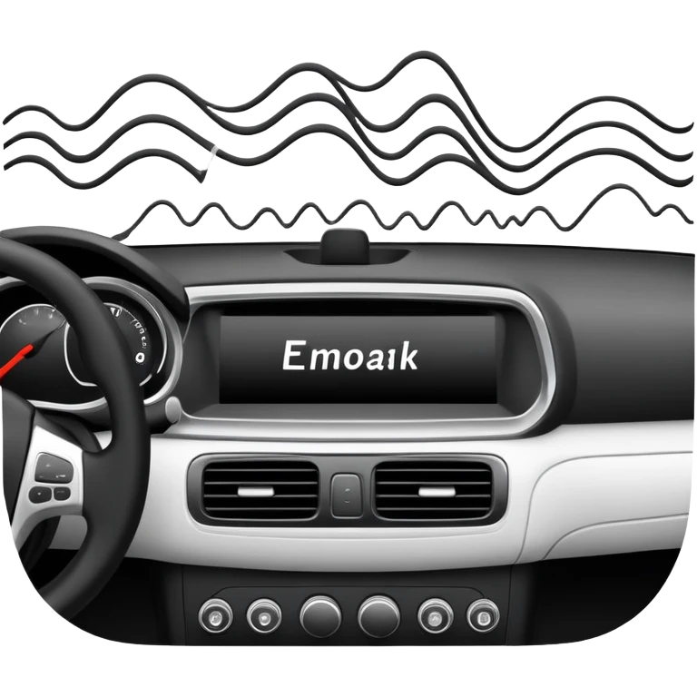 Car dashboard with sound waves showing squeaks and rattles emoji