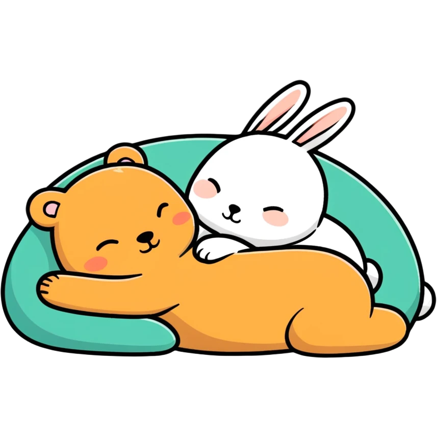 a bear and a bunny sleeping together emoji