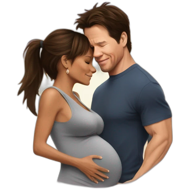 Pregnant mark Wahlberg being hugged by non pregnant Halle berry emoji