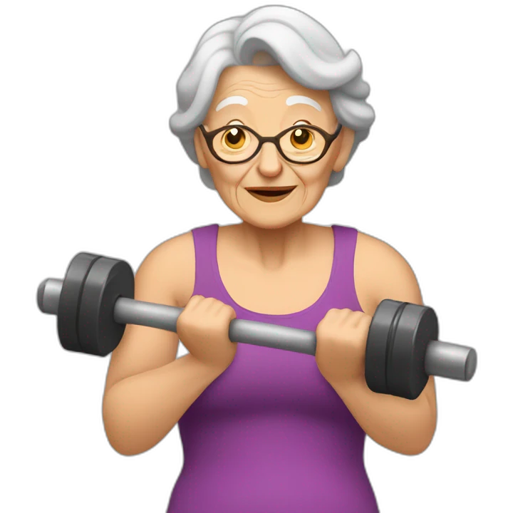 old woman lifting heavy weights with one arm emoji