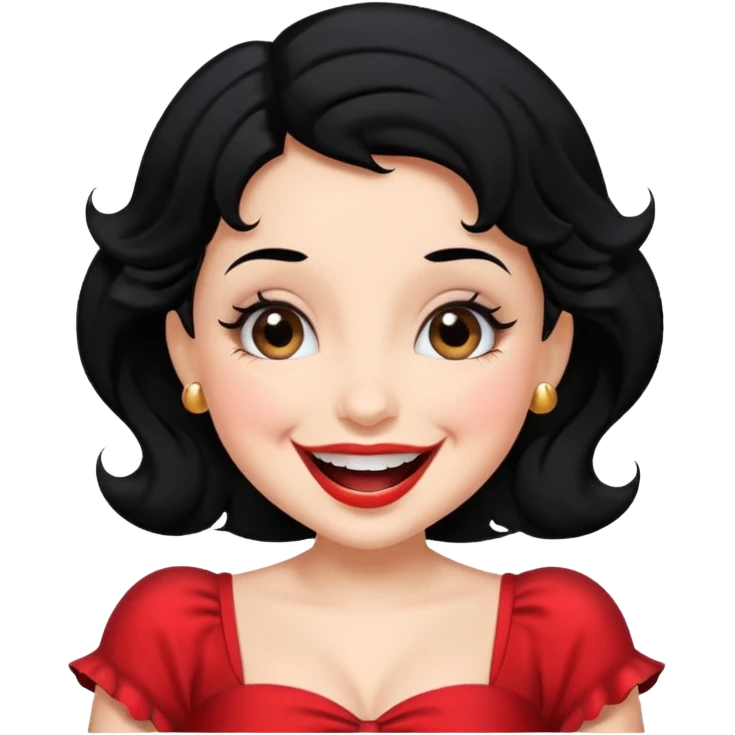 Do not change the face I already created, I want her with Betty boop face and black hair laughing emoji
