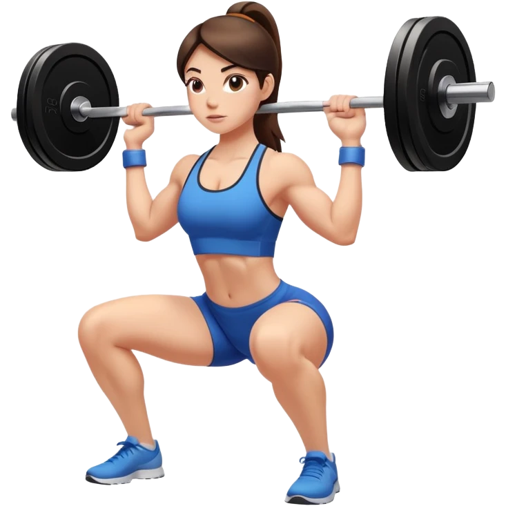 isolated brunette white girl doing barbell back squats  emoji
