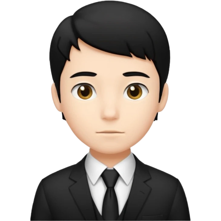 Chico con pelo negro, camisa negra y una corbata blanca emoji