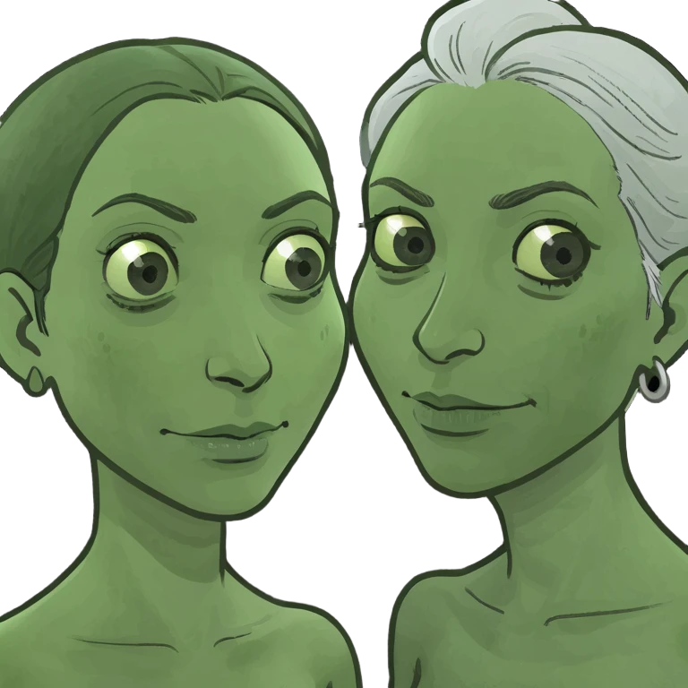 Two women stand close together. The first one looks old. The second one looks young. emoji
