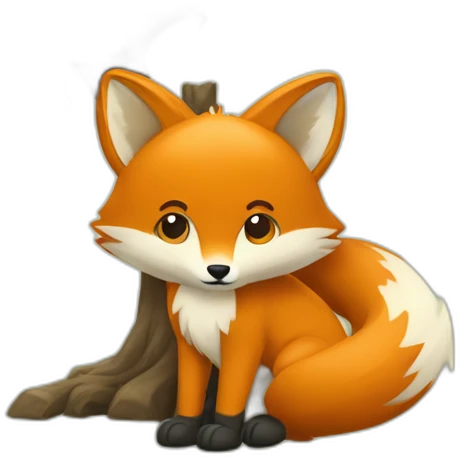 Un renard a côté d'un arbre emoji