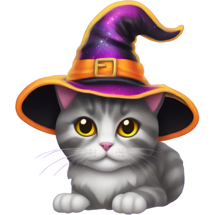 Lisa frank Halloween cat with witch hat emoji