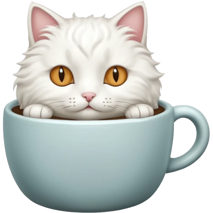 cute white cat relaxing in a coffe mug emoji
