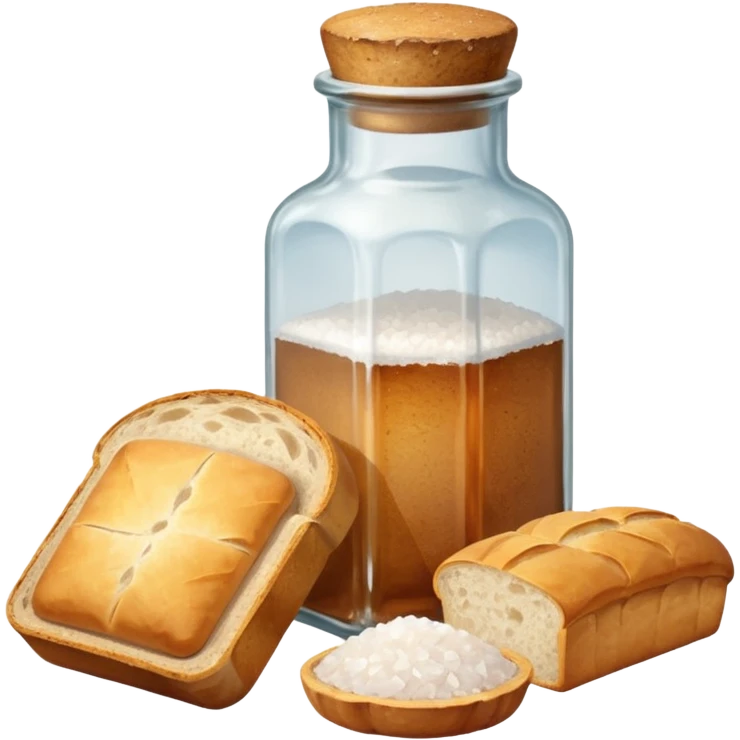 a one victorian bottle of salt and a loaf of bread emoji