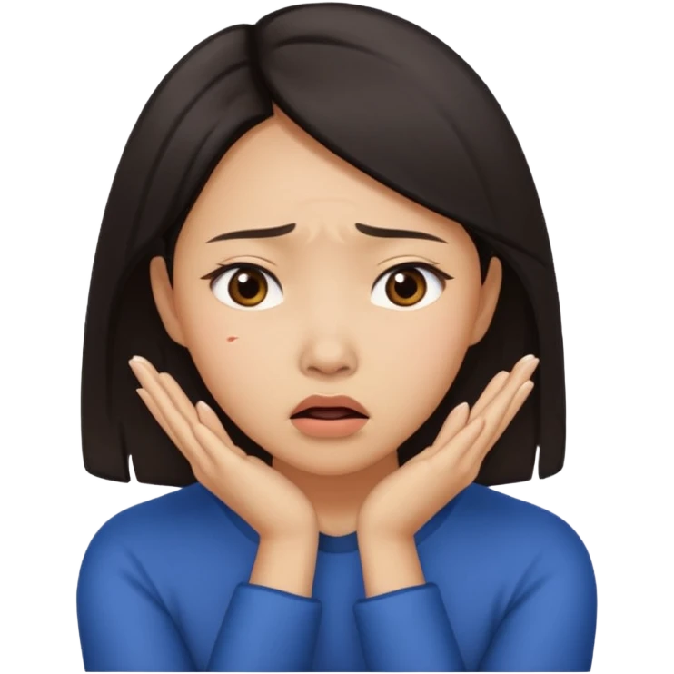 Asian woman agonizing over her chin emoji