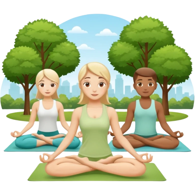 Ein Yogakurs der in einem grünen Park stattfindet im Sommer. emoji