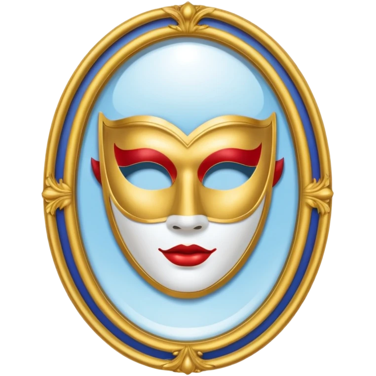 magic mirror on the wall from snow white. This is an oval mirror with golden borders with a white theater mask inside  emoji