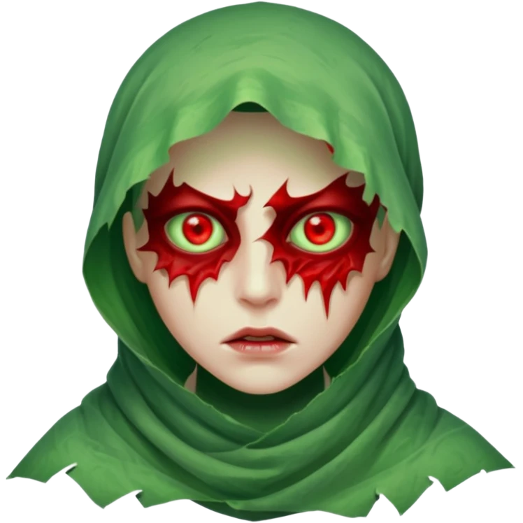 Cursed: Torn wrappings, glowing red eyes, green mist around.
 emoji