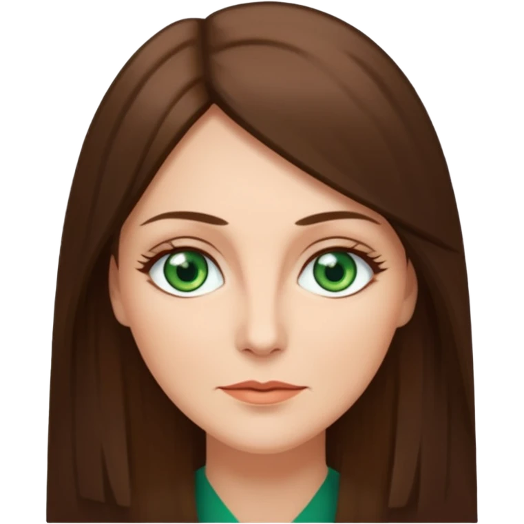 pretty middle age woman with green eyes and long straight ash-brown hair  emoji