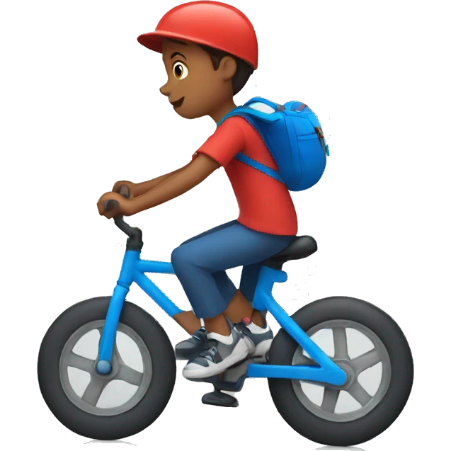 kid with red shirt and blue short riding a bike emoji