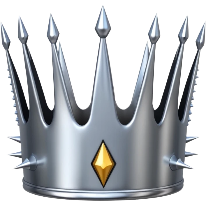 A spiked crown emoji made of silver chrome, sharp yet rounded metallic spikes, glossy reflections, aggressive luxury swag aesthetic, iOS emoji style, centered, clean white background emoji
