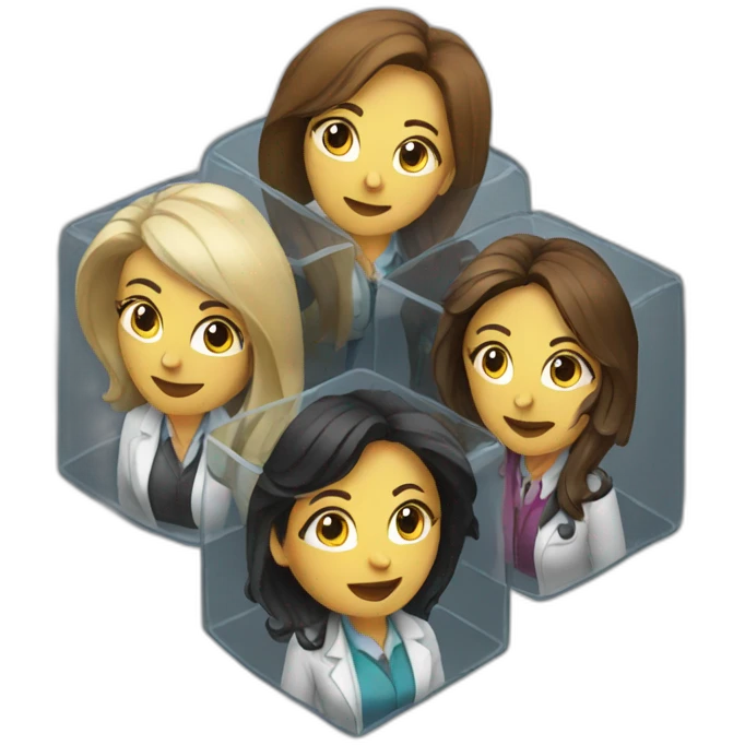 four drinking female scientists in cube dimensions emoji