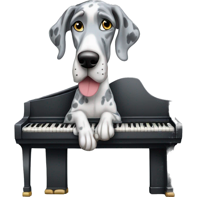 Blue Merle Great Dane with piano emoji