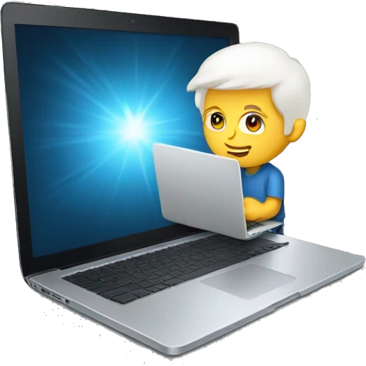 white boy with laptop and energy emoji