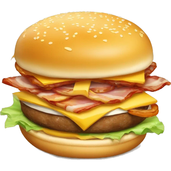 a burger with Australian bread, 1 slice of meat, cheddar cheese on top, slices of bacon and 3 onion rings emoji