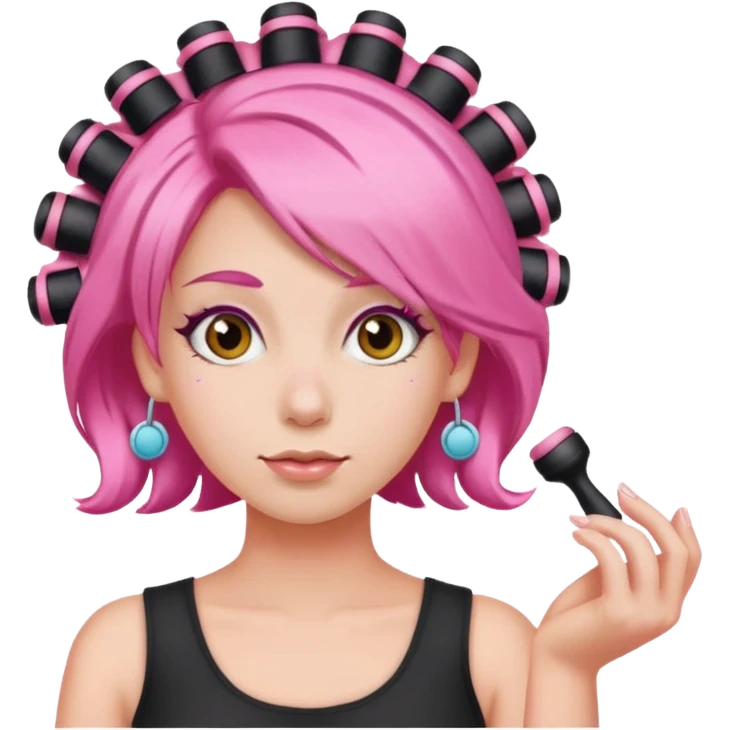 pink hair with hair rollers emoji