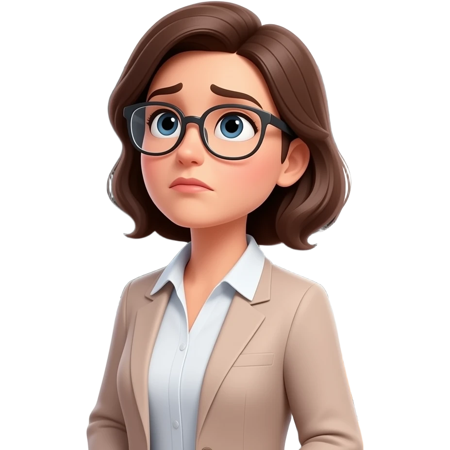 A photorealistic portrait of a female teacher in her 30s wearing glasses, standing in a school classroom. She has a skeptical look, looking up at the viewer with calmdown. Next to her, a large blackboard has the text 'Who is Hasbulla?' written in messy chalk. Soft overhead classroom emoji