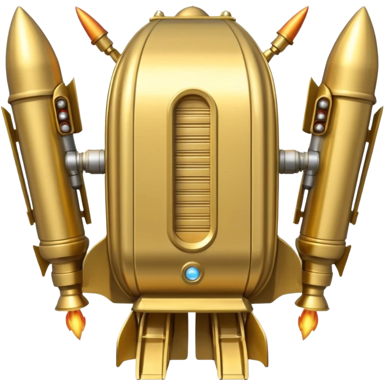 gold ancient wide jetpack with rocket projectiles on both sides, back view, no fire, with engraved patterns emoji