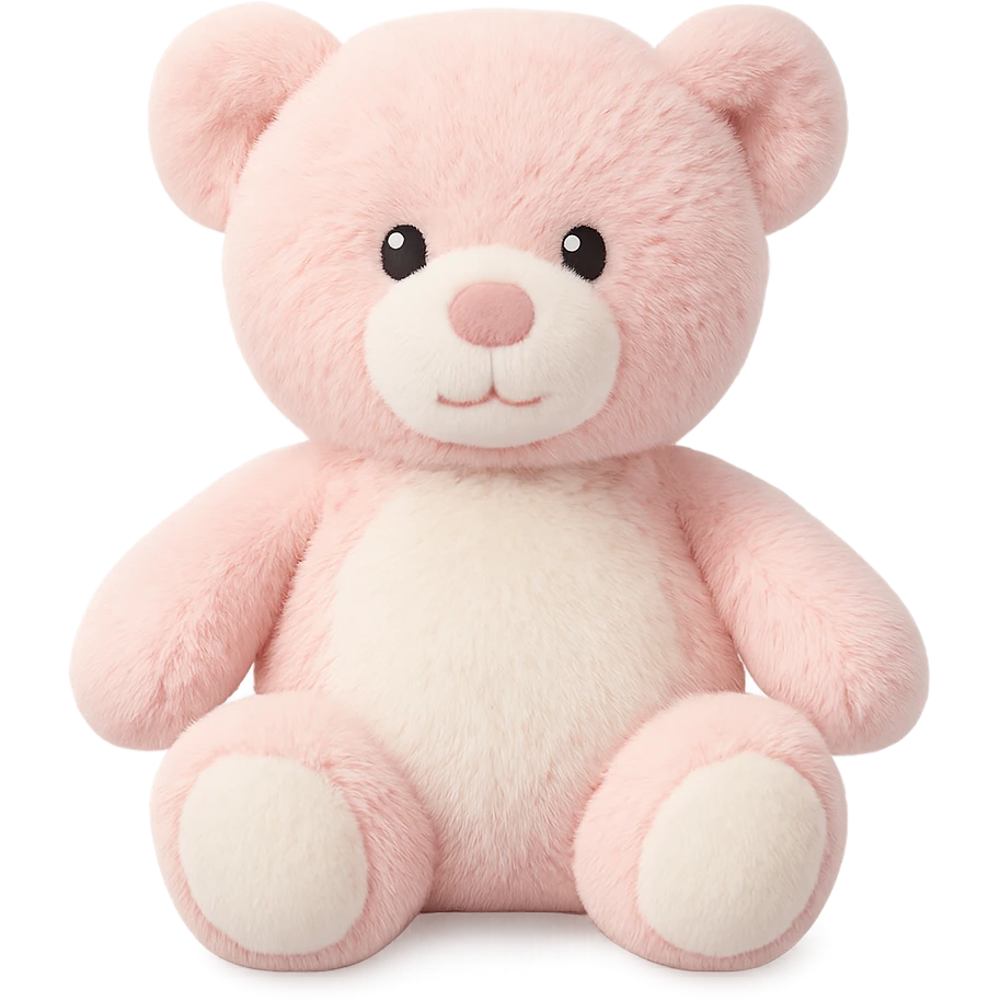 shadowless pink and white plush teddy bear, flat lighting, no background, fur texture visible, no shading or cast shadows emoji