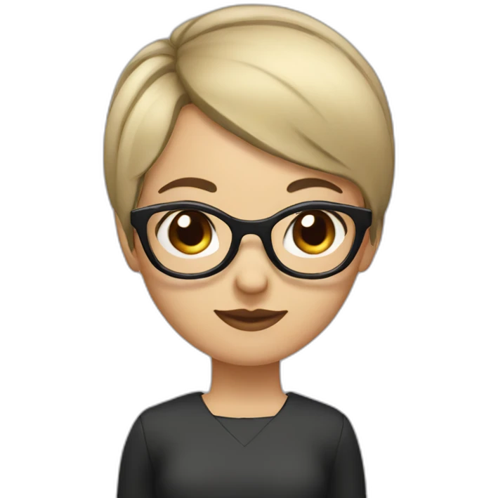 girl with dark brown very short straight hair and bangs and glasses emoji