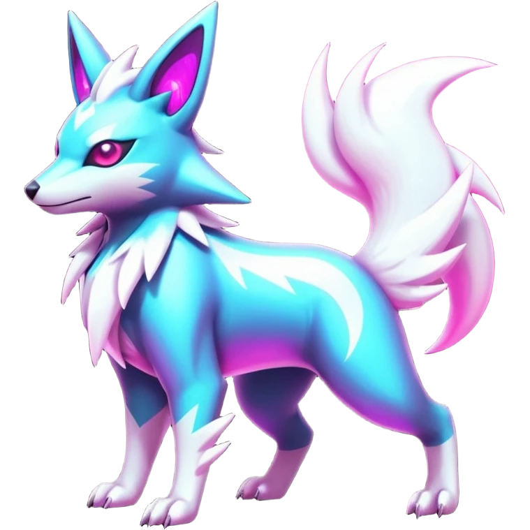 Neon glowing sparkly glittery White and magenta cyperpunk futuristic feral Zangoose-Manectric-Luxray-Umbreon-Vaporeon-Amaura-Electrike-fusion-creature  emoji