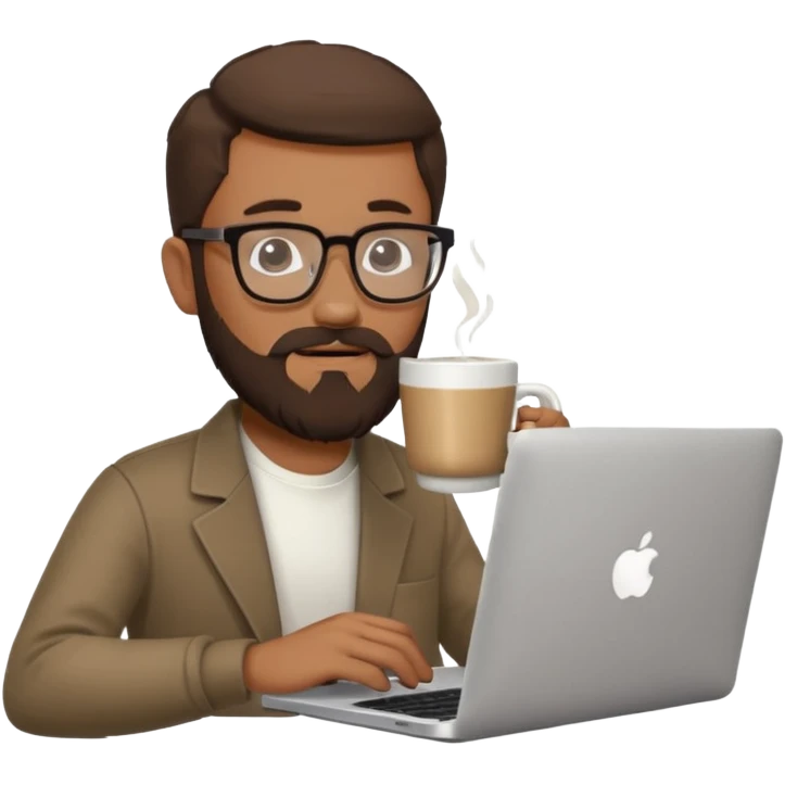 Man beard glasses MacBook coffee emoji