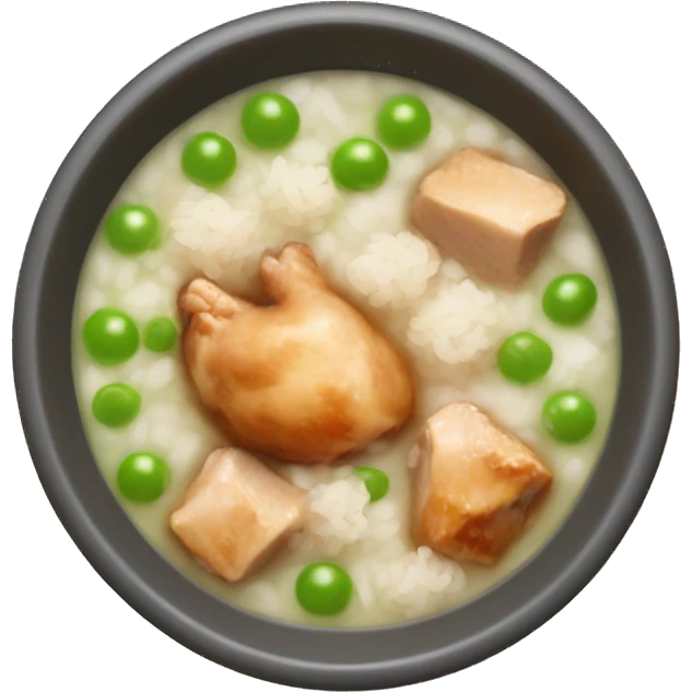 chicken chunks and rice soup with peas emoji