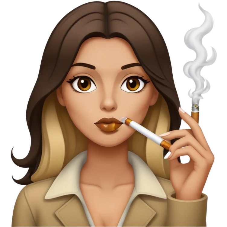 A female brunette with blonde highlights with medium skin tone smoking a spliff emoji