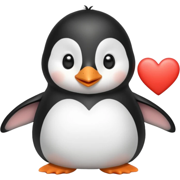 cute, sweet penguin saying 'Hello' with heart, friendly and playful emoji