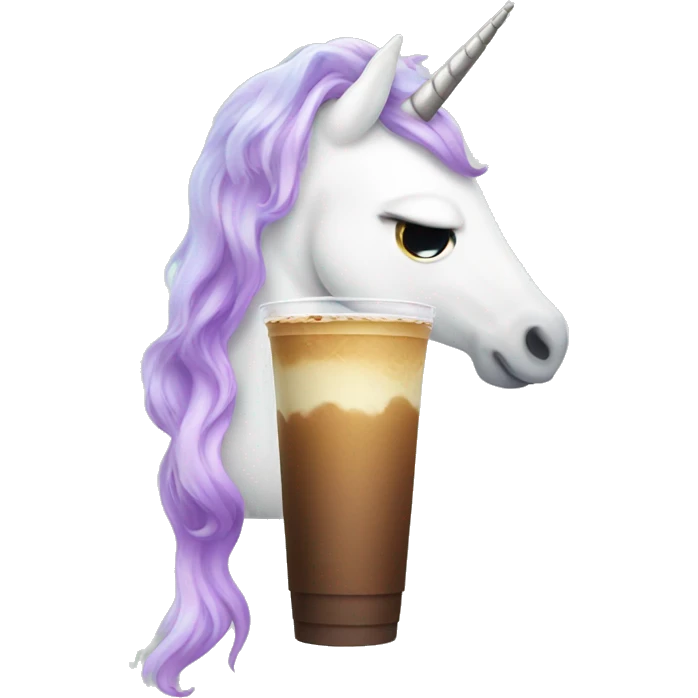 Unicorn drinking iced coffee emoji