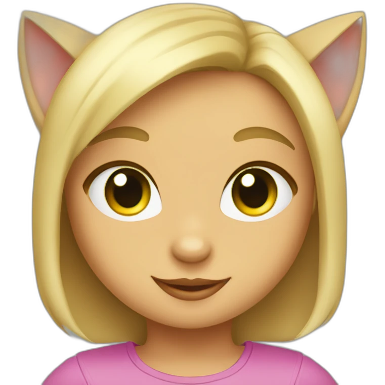 Gato con una niña rubia con ojos verdes peinada con una cola emoji