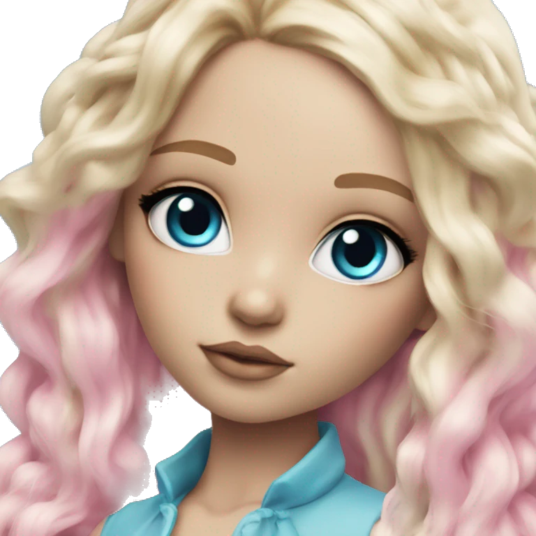 ocean blue doll eyes, blonde hair, feminine, pink, girl, angelic emoji