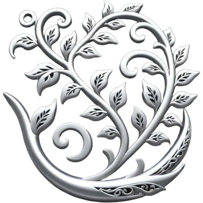 Black and silver filigree vine design, 3D, extremely detailed design emoji