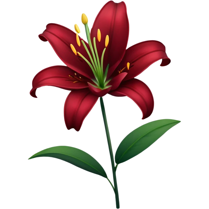 A lily flower in a dark cherry red colour with a dark green stem emoji