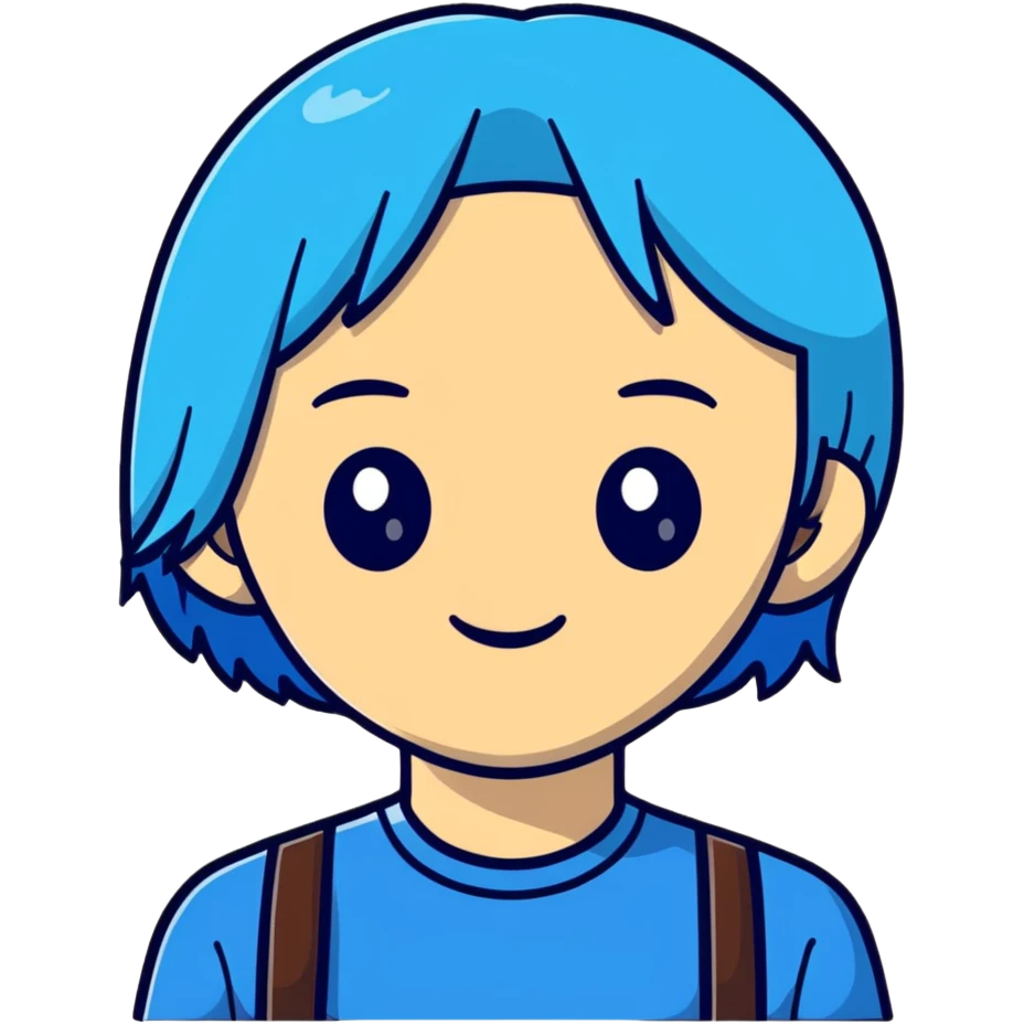 Blue hair with cute face emoji