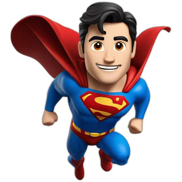 hombre disfrazado de superman volando estilo Pixar 3D emoji