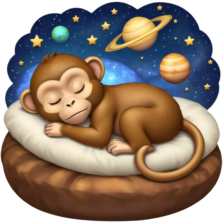 A monkey sleeping on a soft bed in the galaxy  emoji