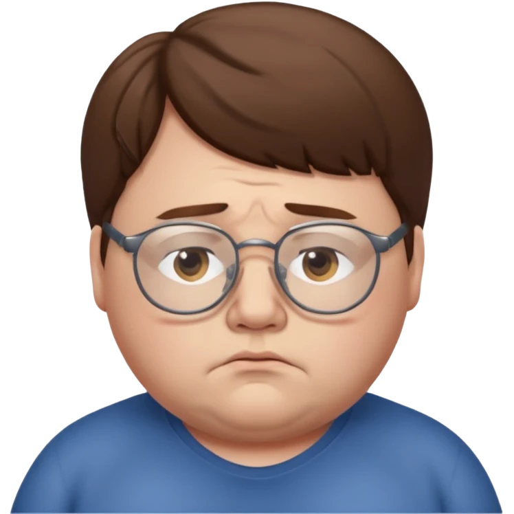 Fat sad guy with brown hair and glasses emoji