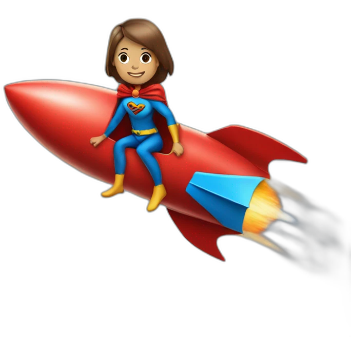 person dressed with a superhero cape riding on a rocket emoji