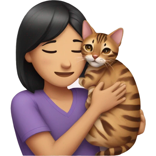 Asian hugs a Bengal cat emoji